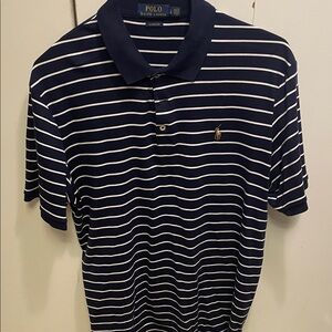 Polo by Ralph Lauren Men's Navy and White Striped Polo Shirt used size Large